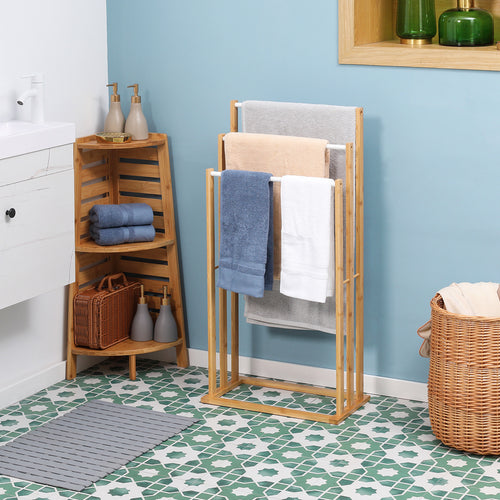 3-Bar Bamboo Towel Rack, Lightweight and Portable Design, 48x25.8x94 cm, Wood Color