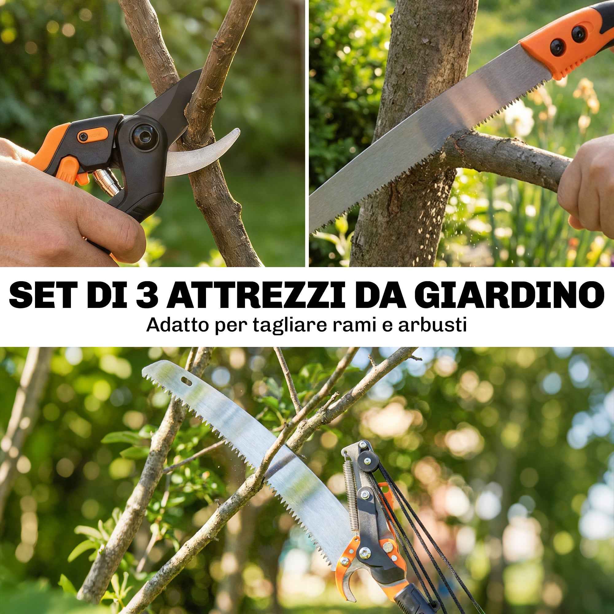 Outsunny 3-Piece 2-in-1 Hand Saw Set with 2-3m Telescopic Pole, Pruning Saw and Scissors