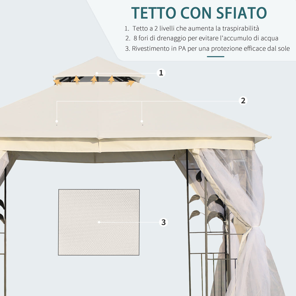 3x3m Garden Gazebo with Mosquito Net, Steel Frame and Double Canopy, White