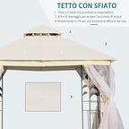3x3m Garden Gazebo with Mosquito Net, Steel Frame and Double Canopy, White