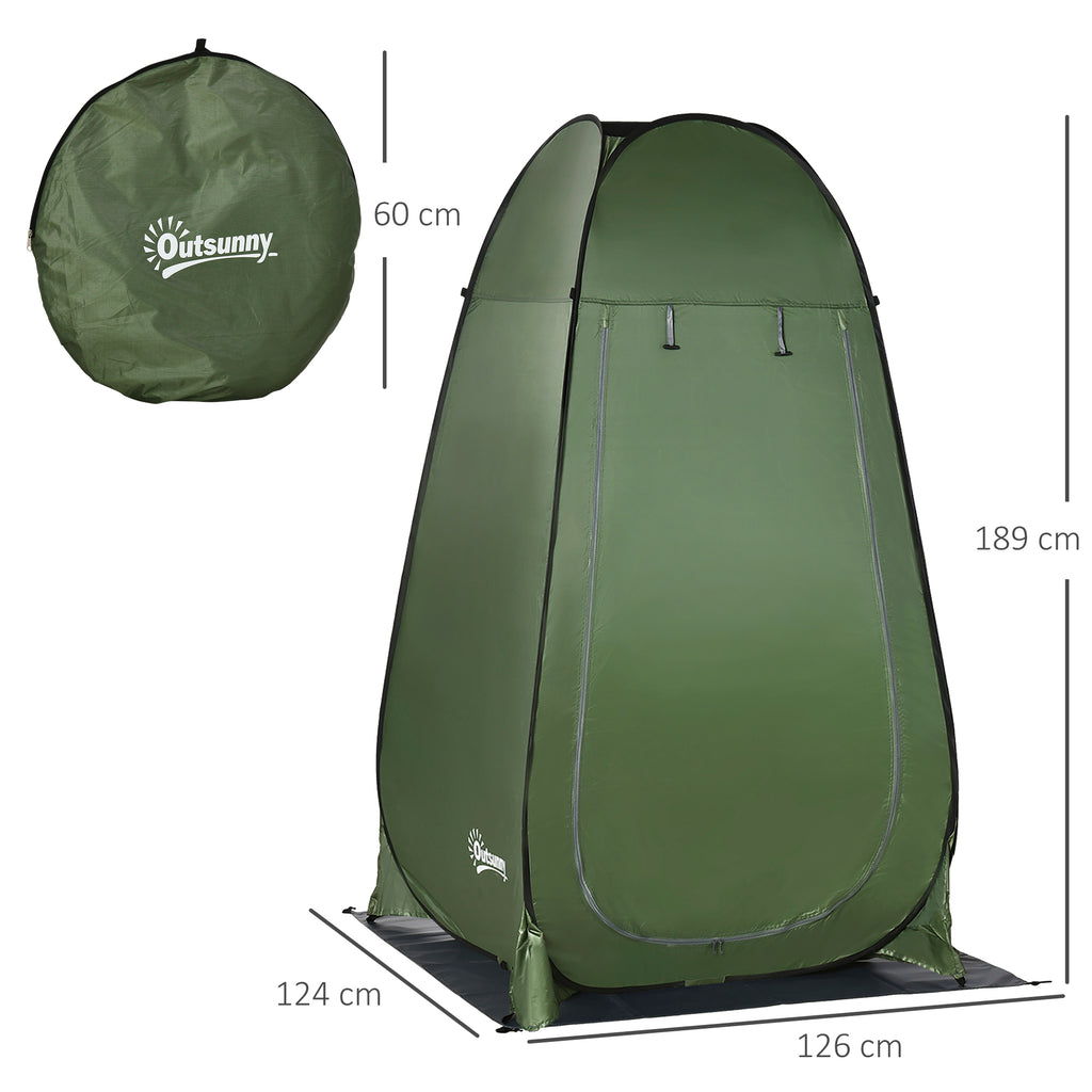 Camping and Beach Shower Tent with Zipper Door and Transport Bag, 126x124x189 cm, Dark Green