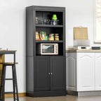 HOMCOM Wooden Kitchen Sideboard with Shelves and 2-Door Cabinet with Adjustable Shelves, 74.6x35.5x182.5cm