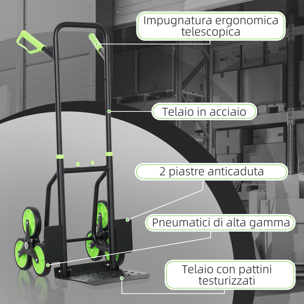 DURHAND 6-Wheel Folding Stairlift Cart, 120kg Load Capacity, Steel, for Moving, Gardening, Green
