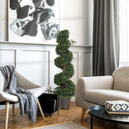 Set of 2 Artificial Boxwood Spiral Plants for Indoor and Outdoor Use with Pot, Ø32x120 cm, Green