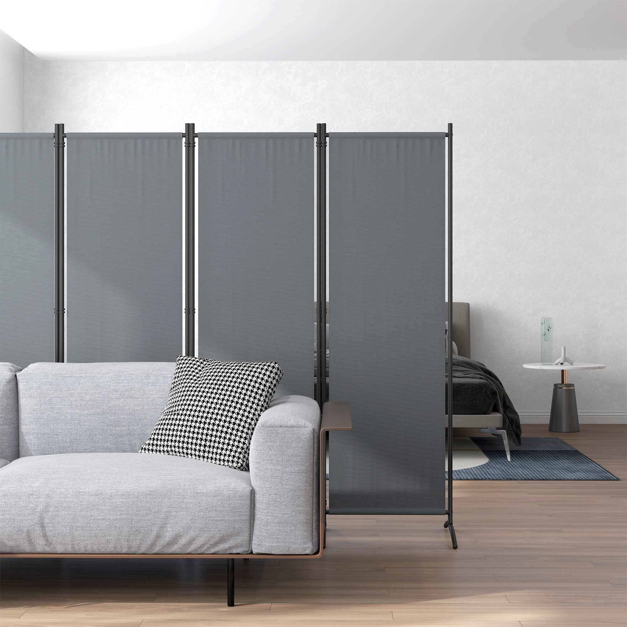Outsunny 4-Panel Folding Indoor and Outdoor Room Divider, 221 x 50 x 172 cm, Dark Grey
