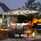 Outsunny Double Umbrella with LED Lights and Crank Handle, in Polyester and Steel, 2.92 x 1.5 x 2.2 m, Beige