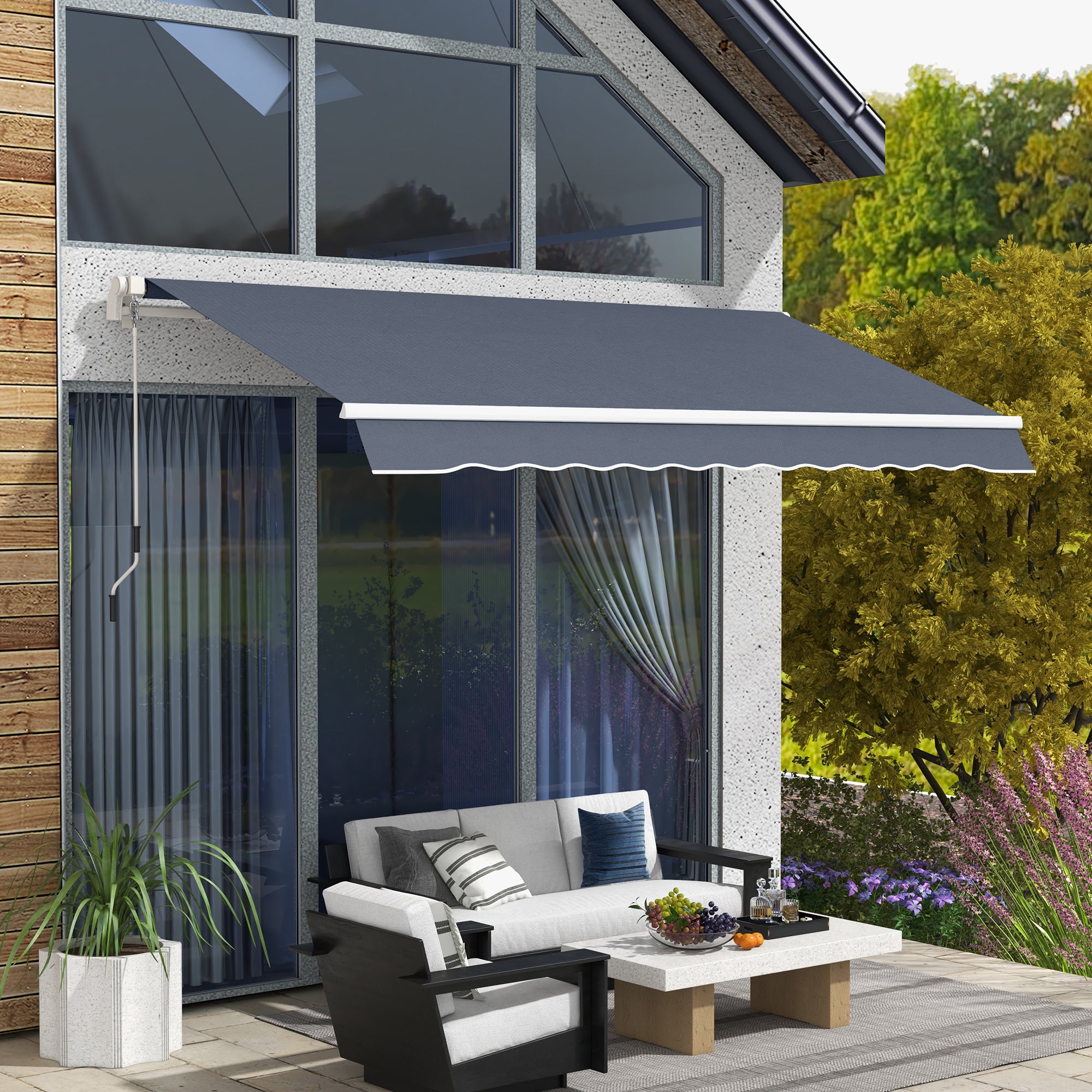 Outsunny Outdoor Awning with Retractable Arms and Crank Opening, 360x250 cm, Grey
