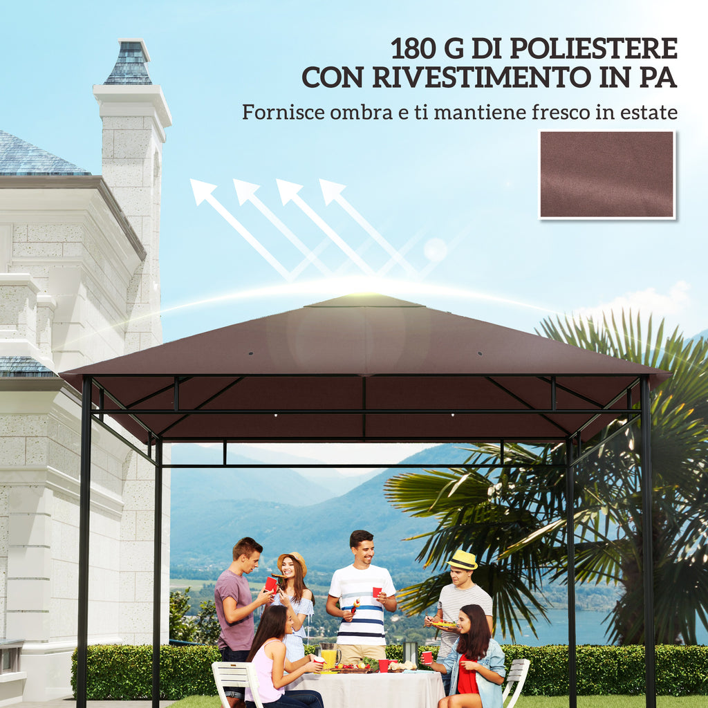 Outsunny 3x3m Garden Gazebo Replacement Roof, 180g/m² Polyester Water Resistant Gazebo Cover with 8 Drainage Holes and Air Vents, Cover Only, 298x295cm, Coffee
