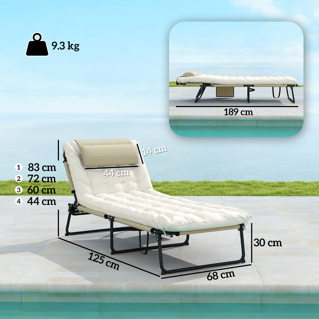Outsunny Folding and Reclining Garden Lounger with Side Pocket, 68x189x30 cm, Beige