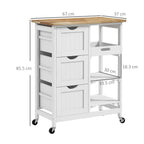 HOMCOM Wooden Kitchen Cart with 3 Drawers and 3 Open Shelves, 67x37x85.5 cm, White