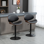 Set of 2 Bar Stools with Height-Adjustable Backrest, Wood and Faux Leather, 53x52x92-112 cm, Black
