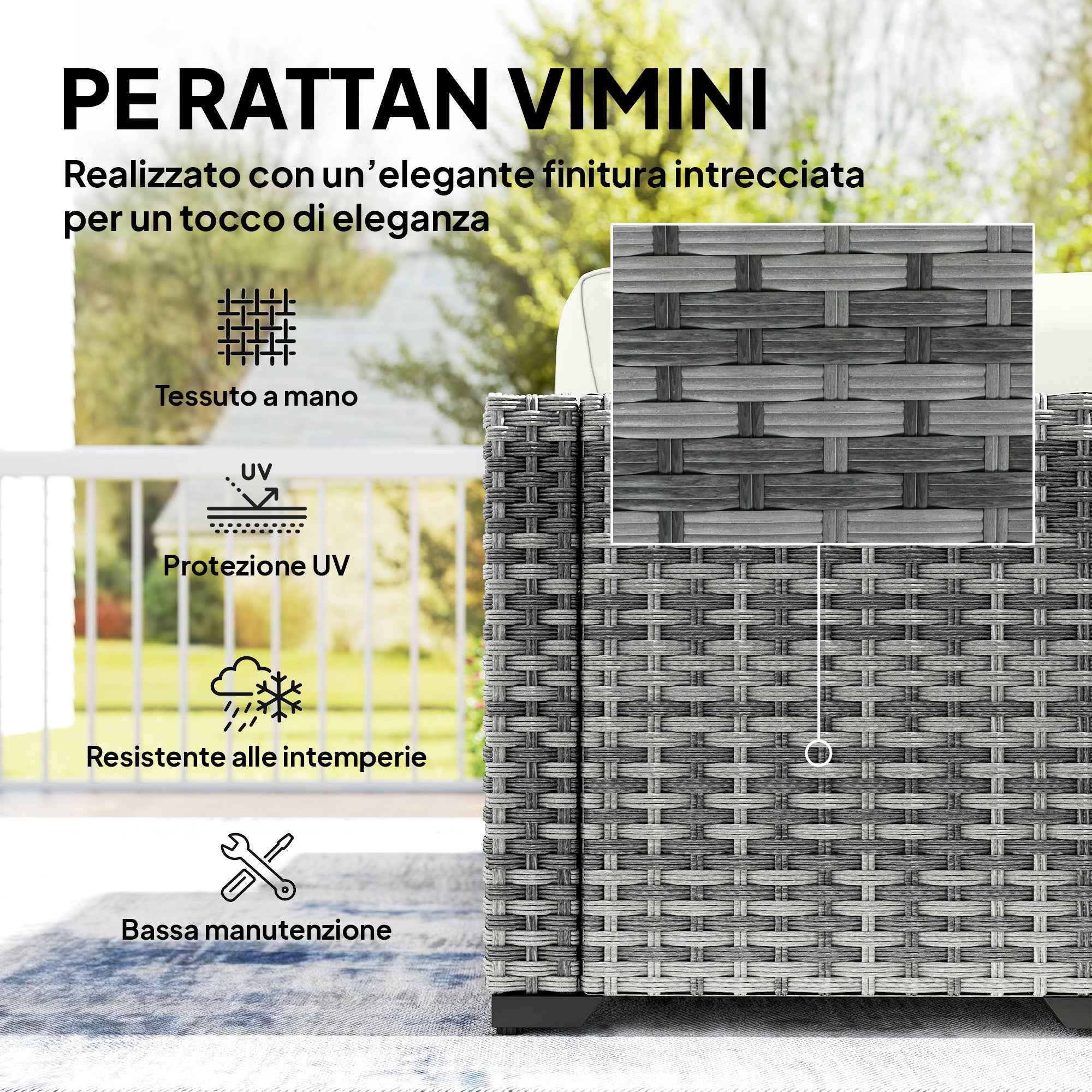 Outsunny 6-Piece Rattan and Steel Garden Furniture Set with Sofa, Coffee Table, and Cushions, Grey