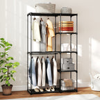 Portable Wardrobe with 2 Rods and 6 Shelves, in Non-Woven Fabric, Plastic and Steel, 111x43x185 cm, Black