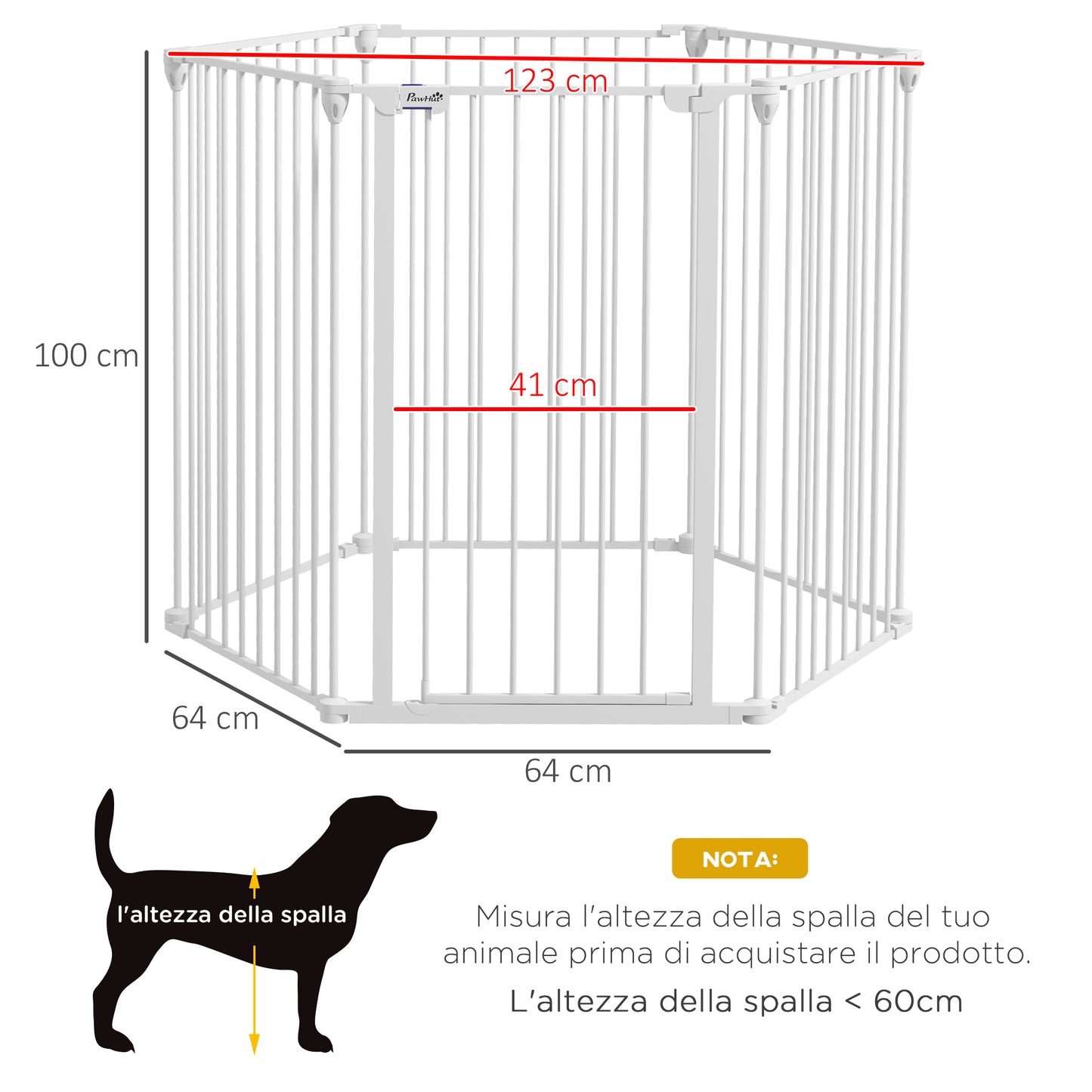 Folding Gate 6-Panel for Medium-sized Dogs, Made of Steel and Plastic, 123x102x100 cm, White