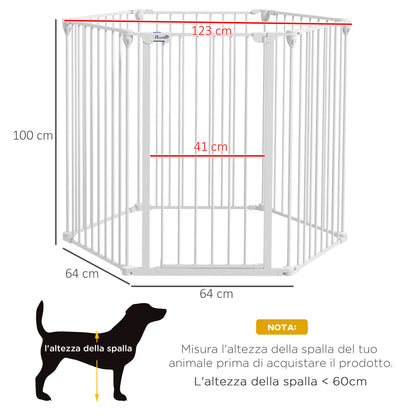 Folding Gate 6-Panel for Medium-sized Dogs, Made of Steel and Plastic, 123x102x100 cm, White