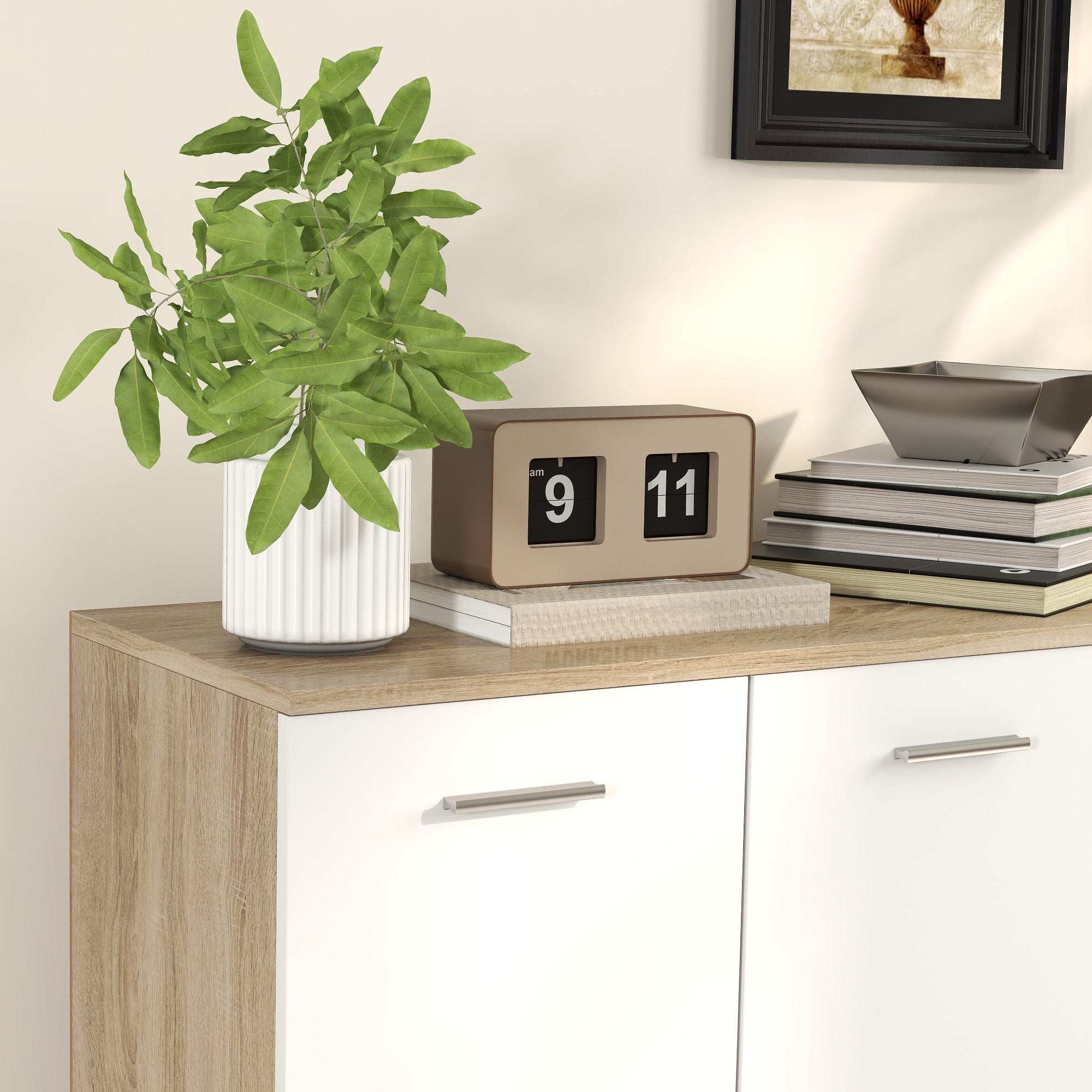 Modern Sideboard with 3 Cabinets and 2 Drawers, Wooden, 106x35x76 cm, Wood color