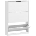 Slim Shoe Rack with 3 Folding Drawers and Bottom Cutout, Wooden, 80x17x108 cm, White