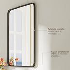 HOMCOM Bathroom Mirror with Metal Frame and Hook, 60x2.5x80 cm, Black