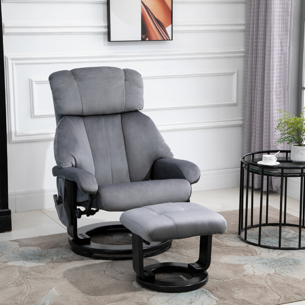 Reclining Massage Chair with Footrest and Remote Control in PU Faux Leather, 76x80x102 cm, Grey
