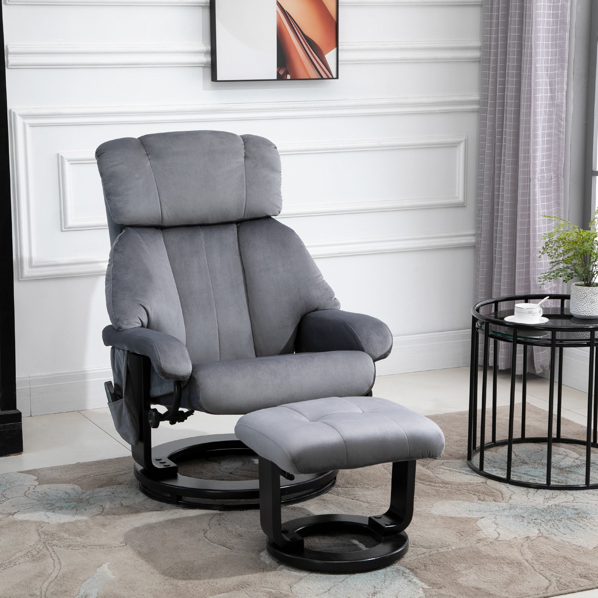 Reclining Massage Chair with Footrest and Remote Control in PU Faux Leather, 76x80x102 cm, Grey