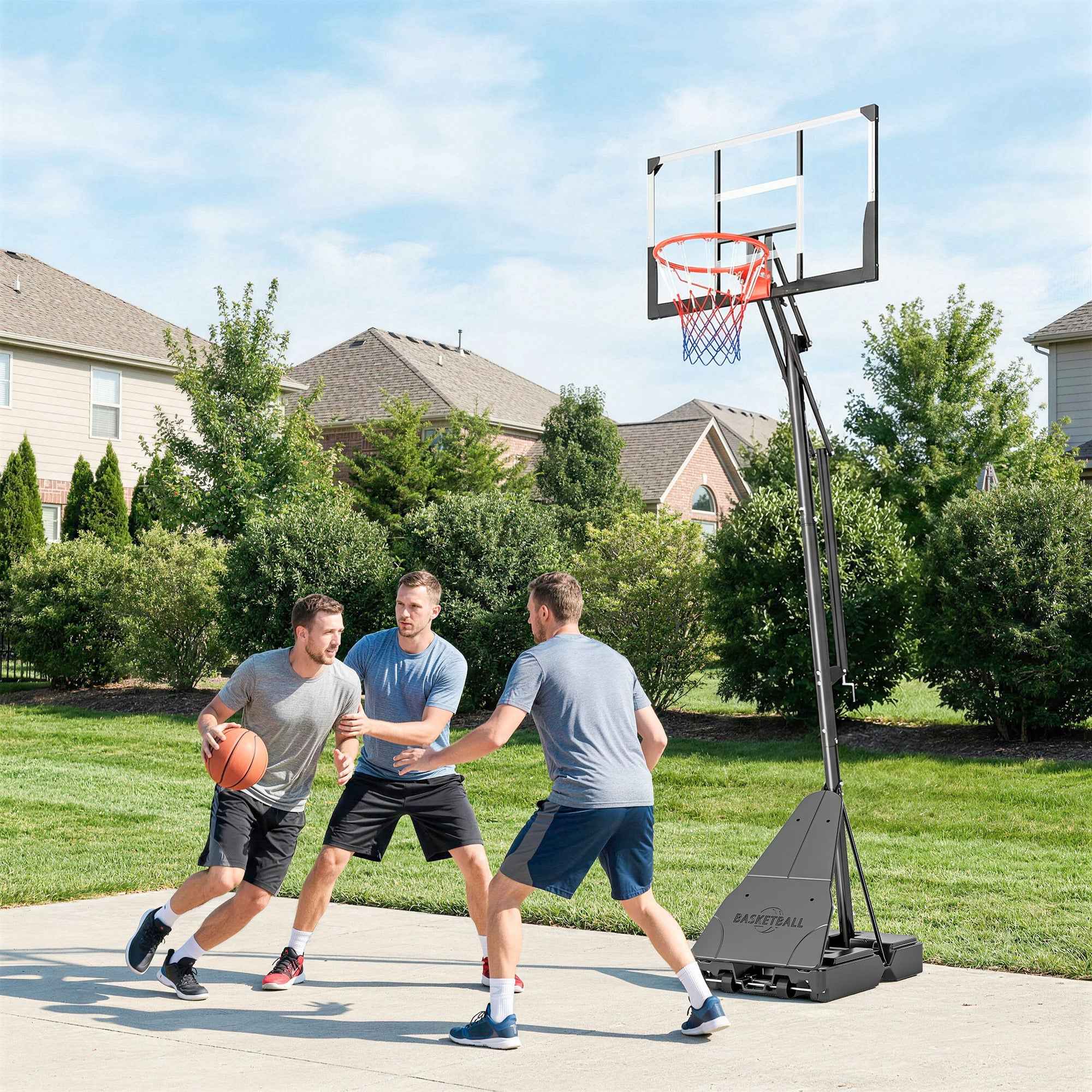 SPORTNOW Portable Outdoor Basketball Hoop, Adjustable 2.45-3.05m, Shatterproof Backboard, Hand Crank Adjustment