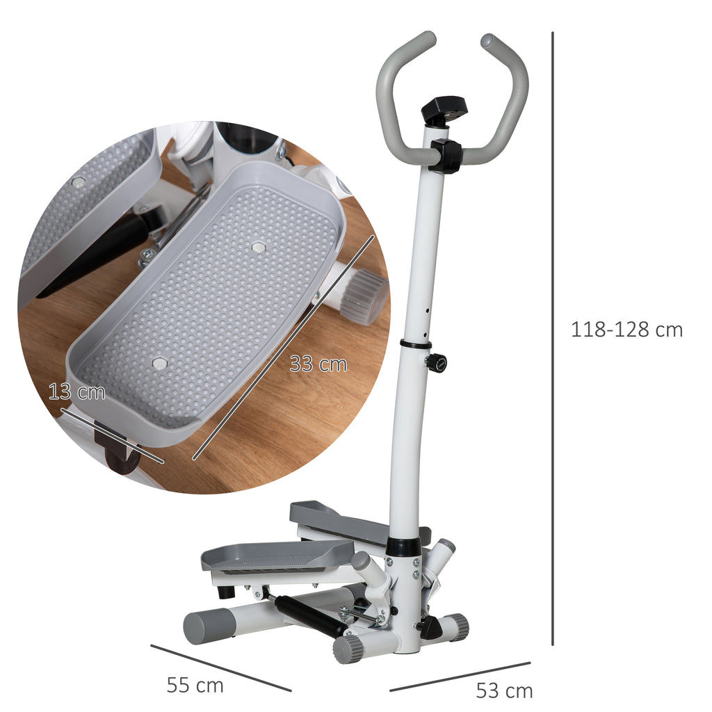 Stepper with LCD Monitor, Adjustable Handlebar and Elastic Bands, Made of Steel and ABS, White and Grey