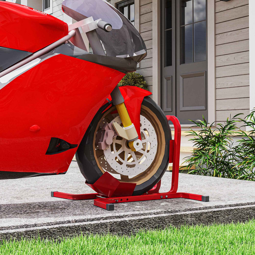 HOMCOM 3-Level Adjustable Motorcycle Wheel Chock, 250kg Max, Metal, 60x55x43cm, Red