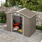 Metal Garden Shed with Vents and Double Sliding Door, 2.1x1.3m, Light Brown