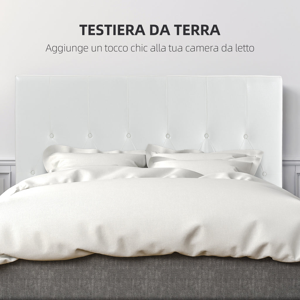 Double Bed Headboard Padded with Button Design, PU Leather and MDF, 160x7x120 cm, White