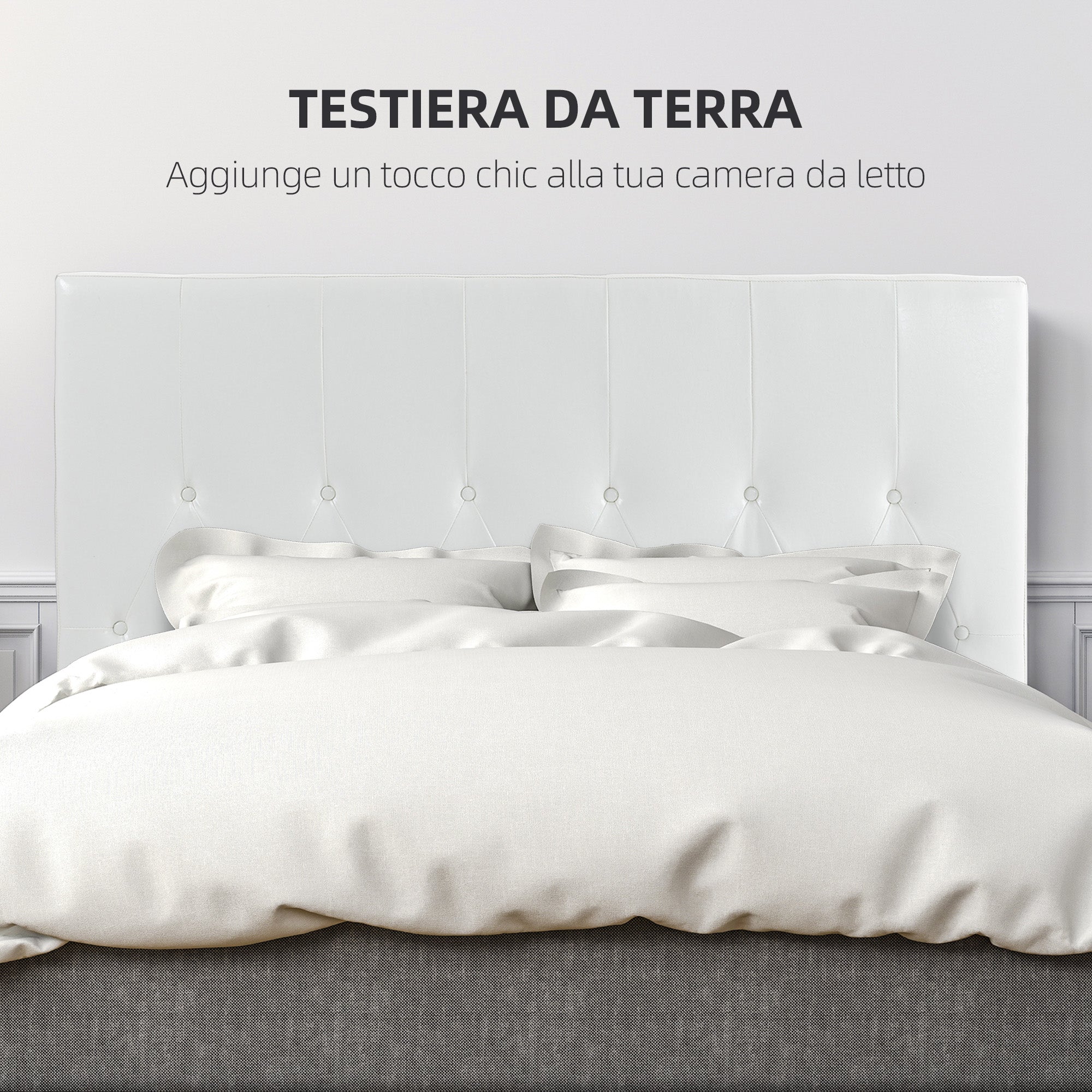 Double Bed Headboard Padded with Button Design, PU Leather and MDF, 160x7x120 cm, White