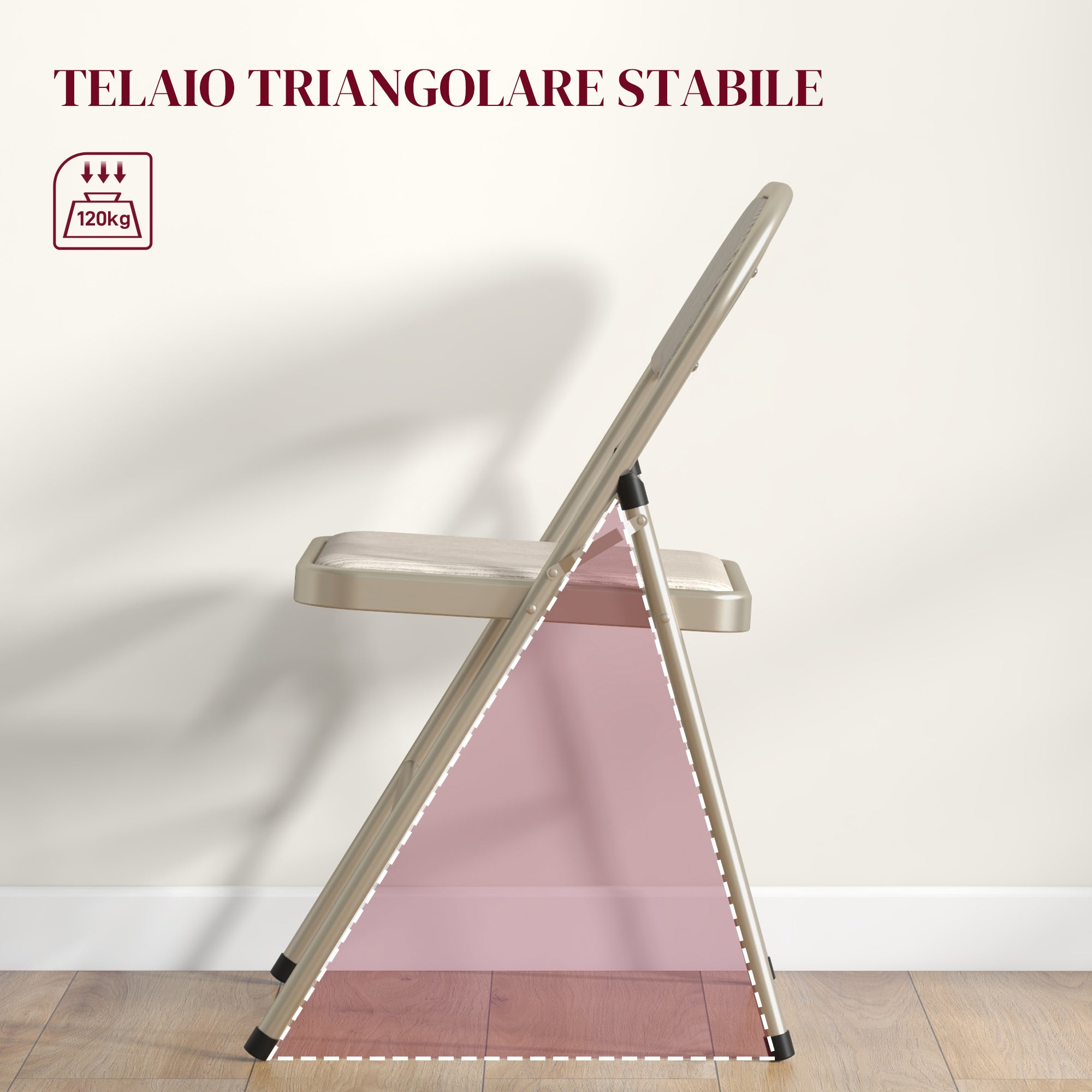 Set of 4 Folding Chairs with Upholstered Polyester Seat and Steel Frame, Beige