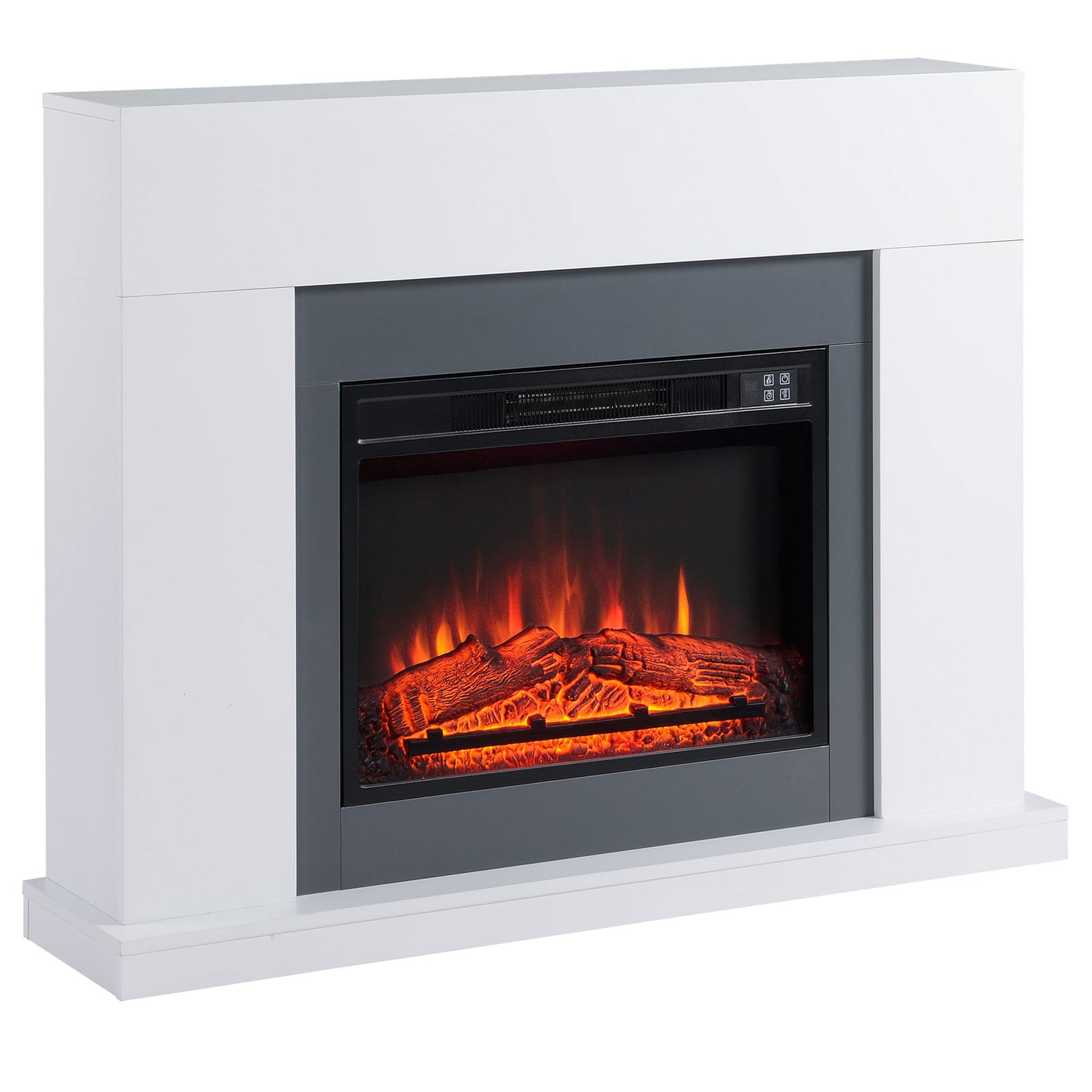 Electric Fireplace Wall Mounted with LED Flame Effect and Timer, 37m² Coverage, 2000W - White