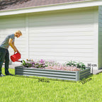 Outsunny Outdoor Steel Planter with Open Bottom and Reinforced Edges, 240x120x30 cm, Silver