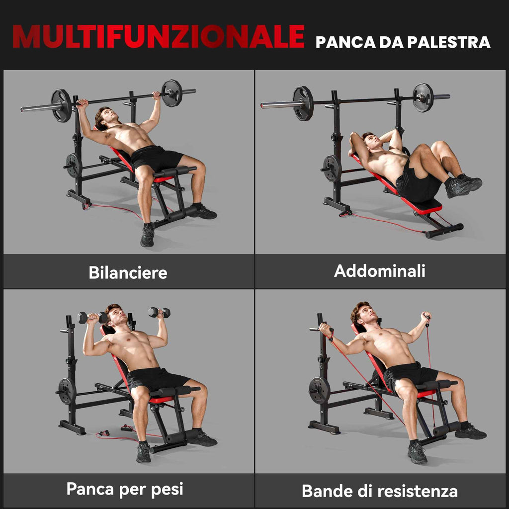 SPORTNOW Fitness Bench with Weight Rack, Adjustable Backrest and Seat, Dip Station, 420 kg Capacity