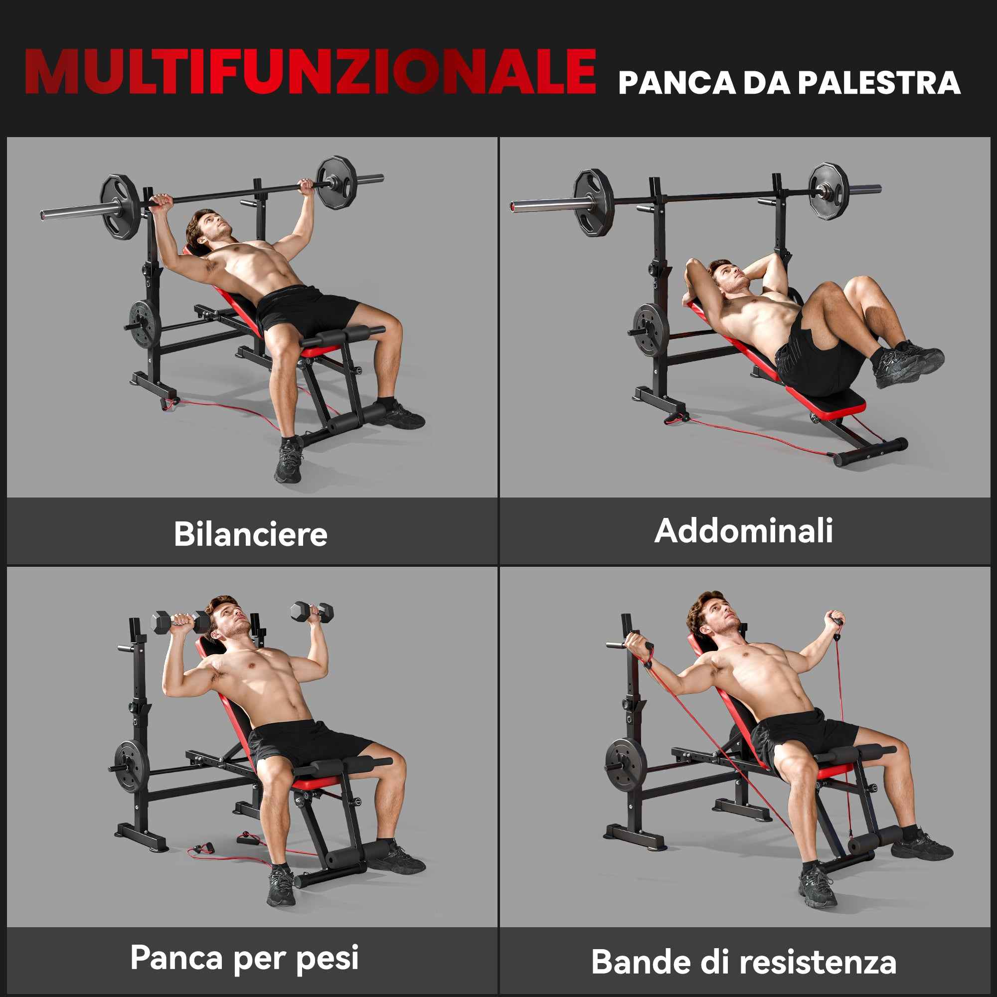 SPORTNOW Fitness Bench with Weight Rack, Adjustable Backrest and Seat, Dip Station, 420 kg Capacity