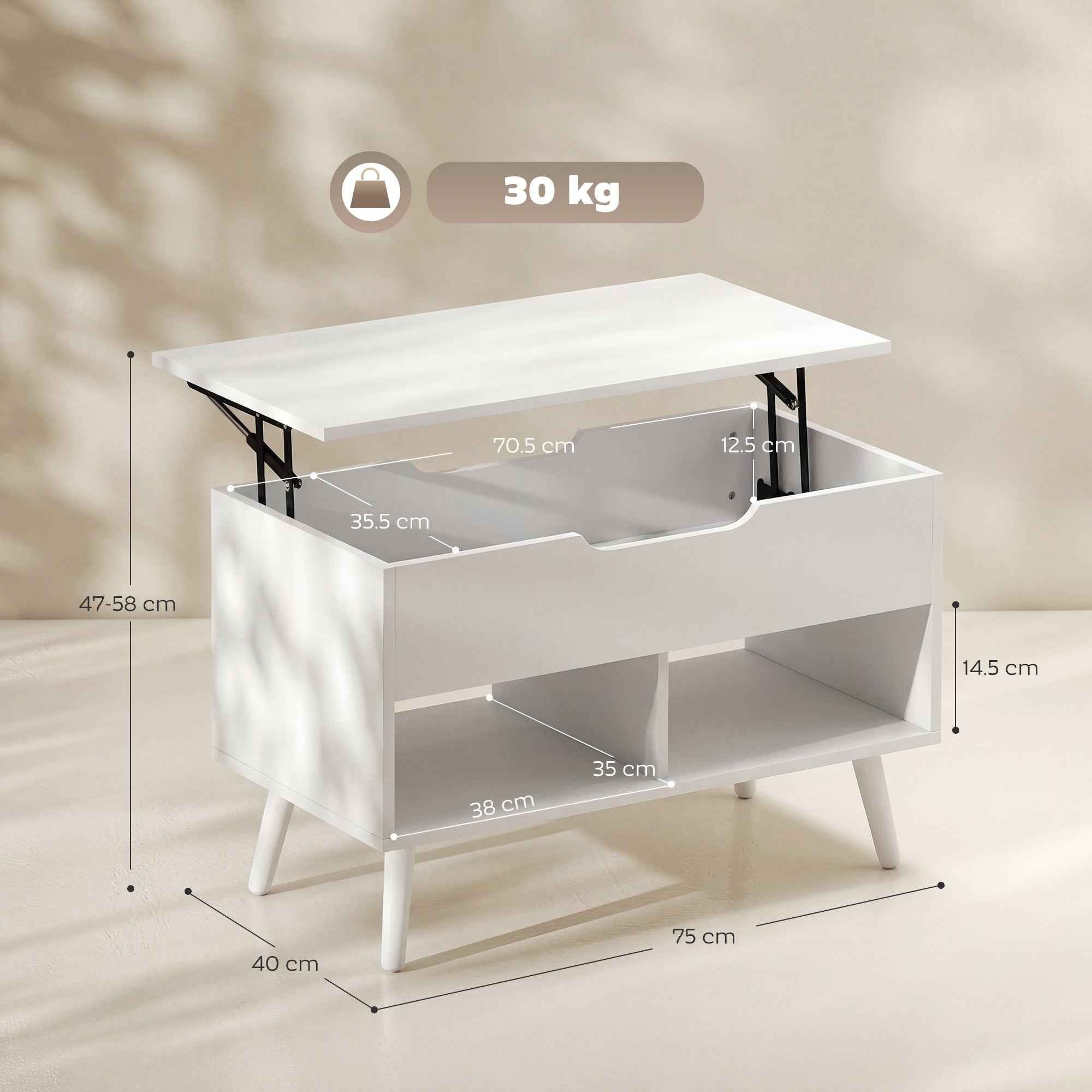 HOMCOM 75cm White Punched Coffee Table with Lift-Up Top and Hidden Storage