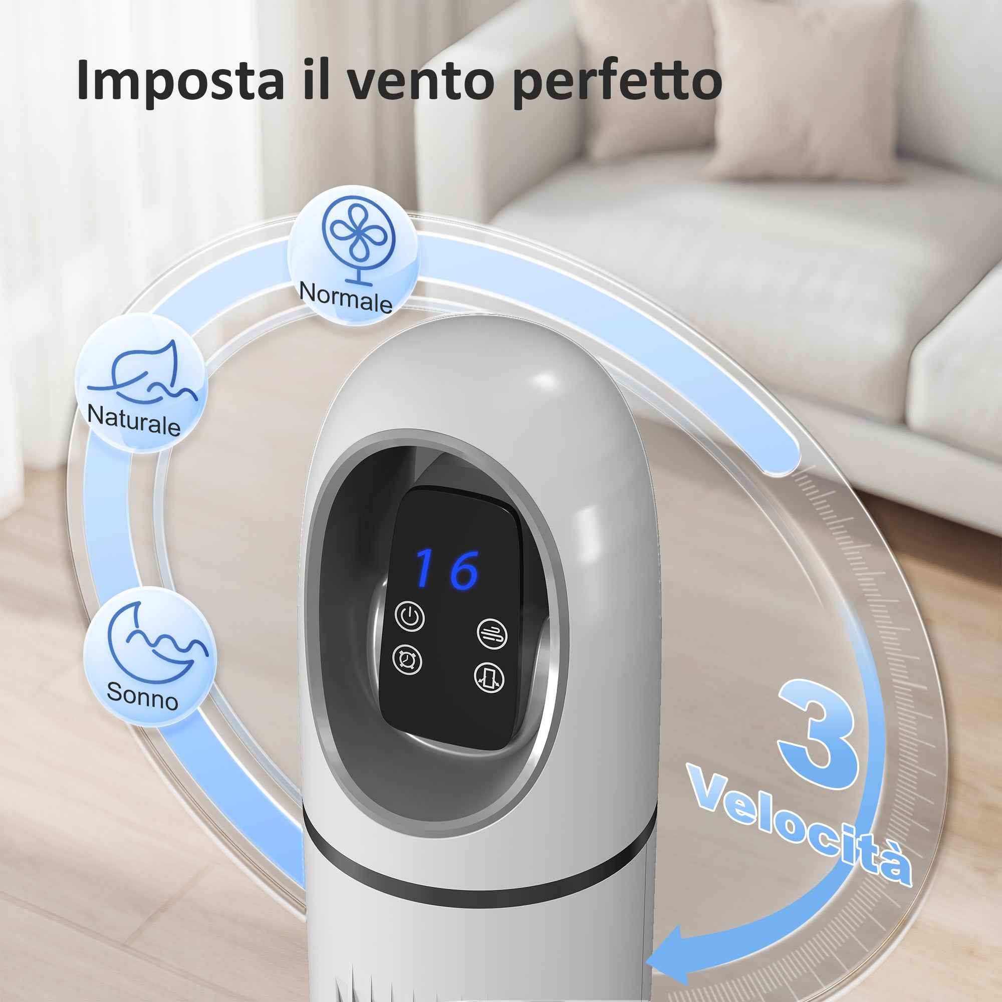 Tower Fan for Bedroom, 70° Oscillating Floor Fan, 4 Modes, 3 Speeds, 24-Hour Timer, White