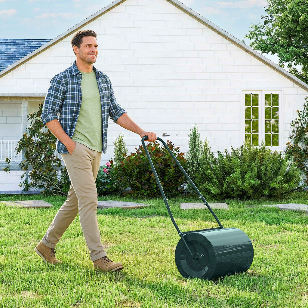Outsunny 63L Lawn Roller with Scraper Blade, Metal, 123x58x40 cm, Dark Green