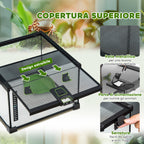 Raised Terrarium for Reptiles with Lock and Thermometer, in Glass and Metal Mesh, 30x30x20 cm, Black