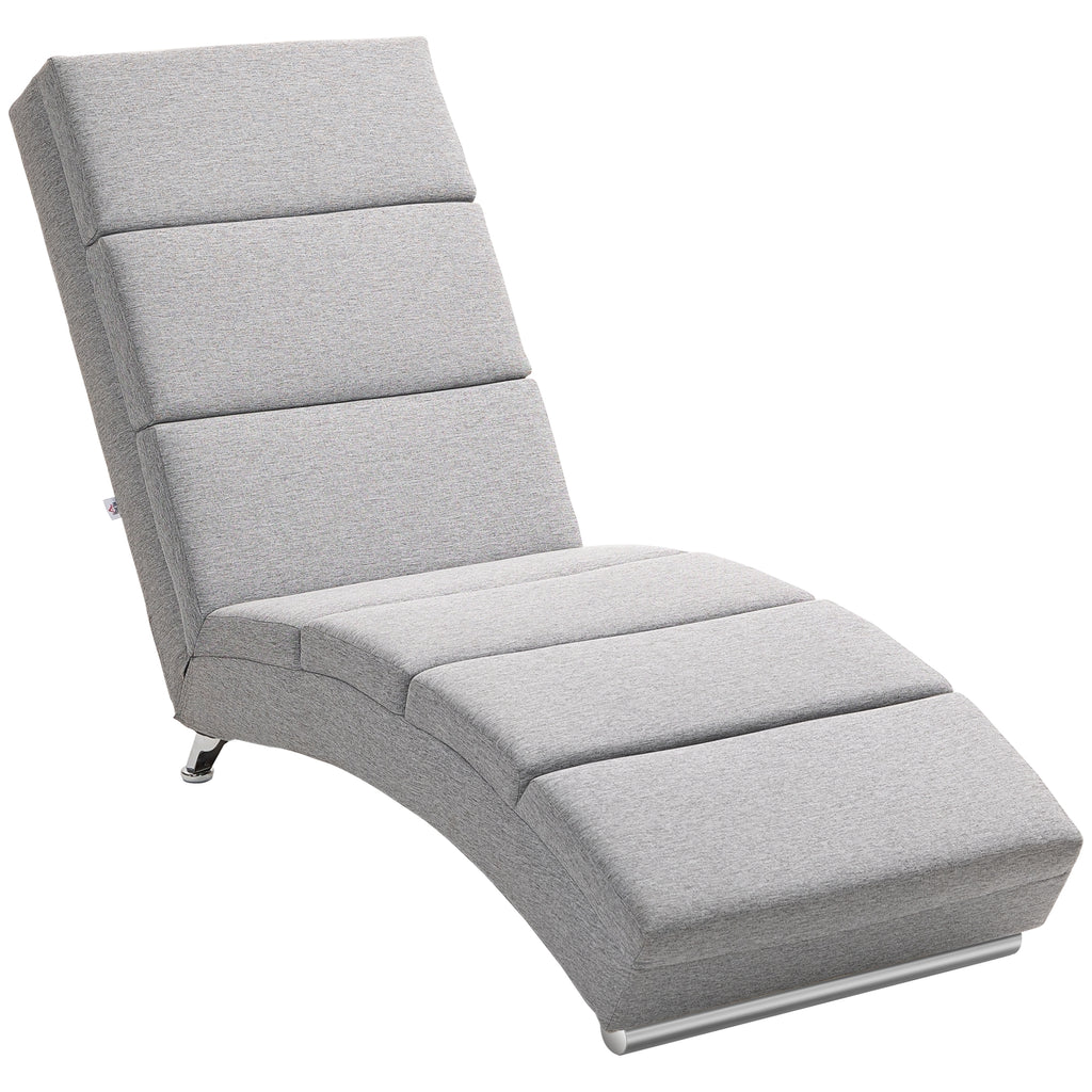High Back Reclining Chaise Longue with Thick Padding and Metal Legs, Light Grey