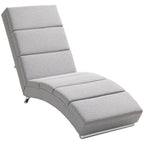 High Back Reclining Chaise Longue with Thick Padding and Metal Legs, Light Grey