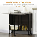 Folding Dining Table for up to 6 People with Shelf, in Wood and Metal, 130x80x74 cm, Grey