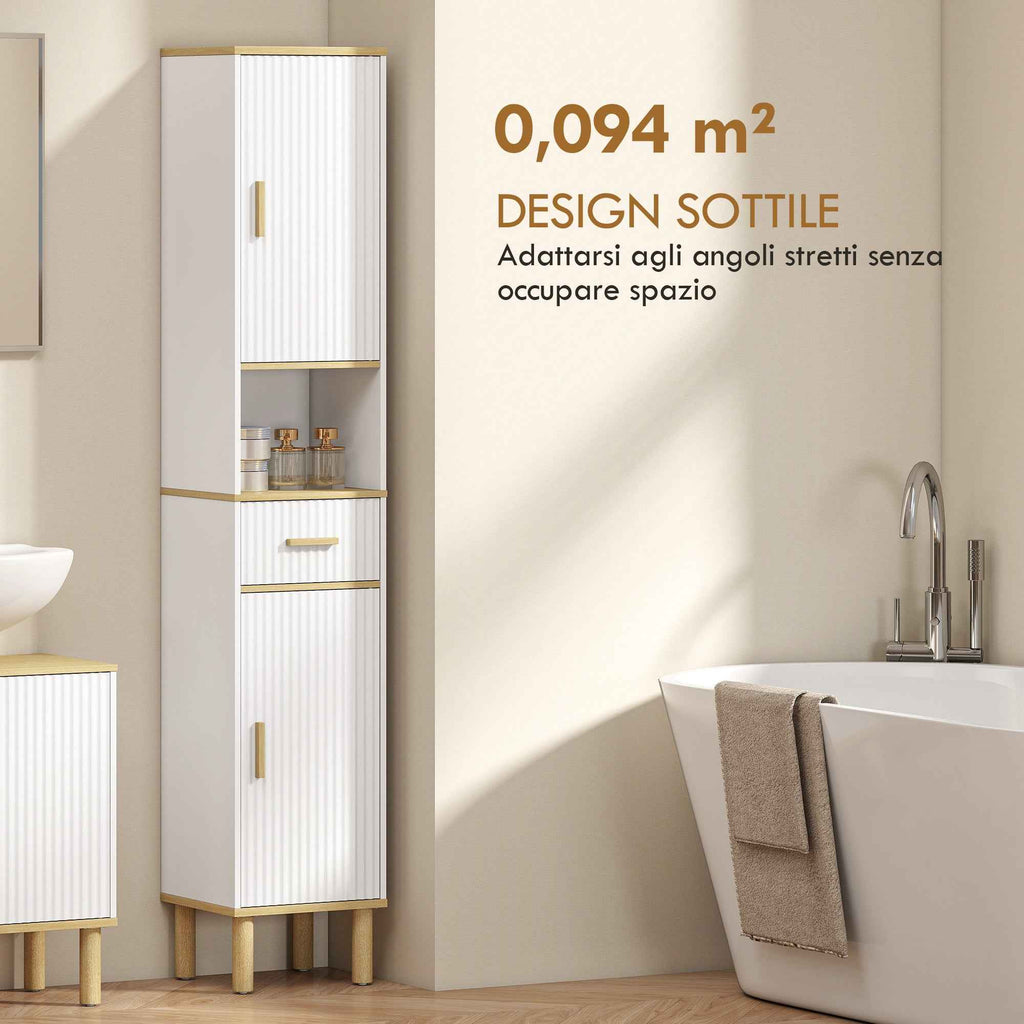 HOMCOM 172cm Bathroom Cabinet with Drawer and Adjustable Shelves, White