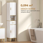 HOMCOM 172cm Bathroom Cabinet with Drawer and Adjustable Shelves, White