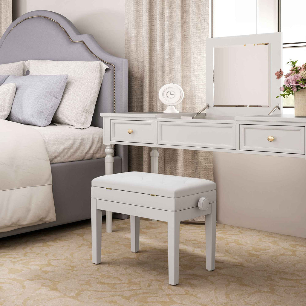 HOMCOM Adjustable Piano Stool with Storage Compartment and Padded Seat, 54.5x33x48-58 cm, White