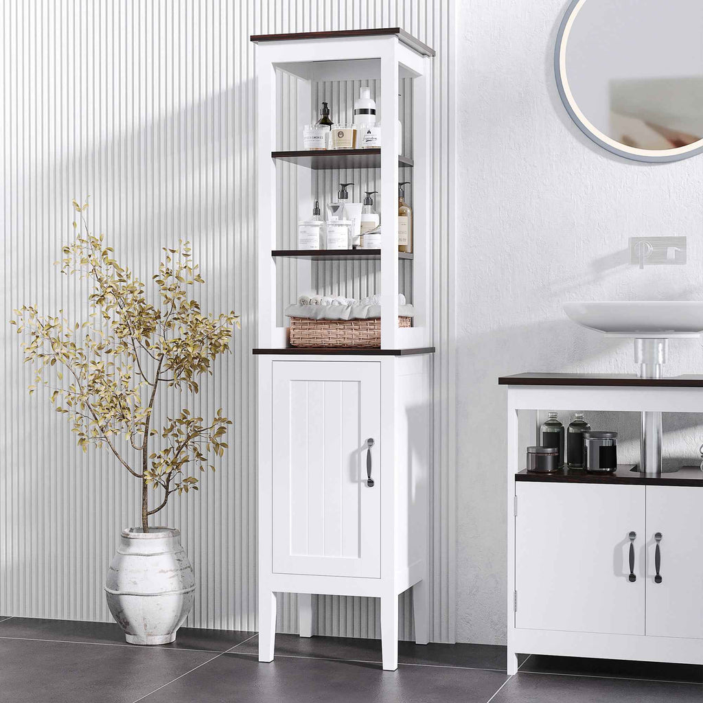 HOMCOM Tall Narrow Bathroom Cabinet, Space-Saving Bathroom Storage Cabinet with 3 Open Shelves, Adjustable Shelf, for Laundry Room, 40x38x162.5 cm, White