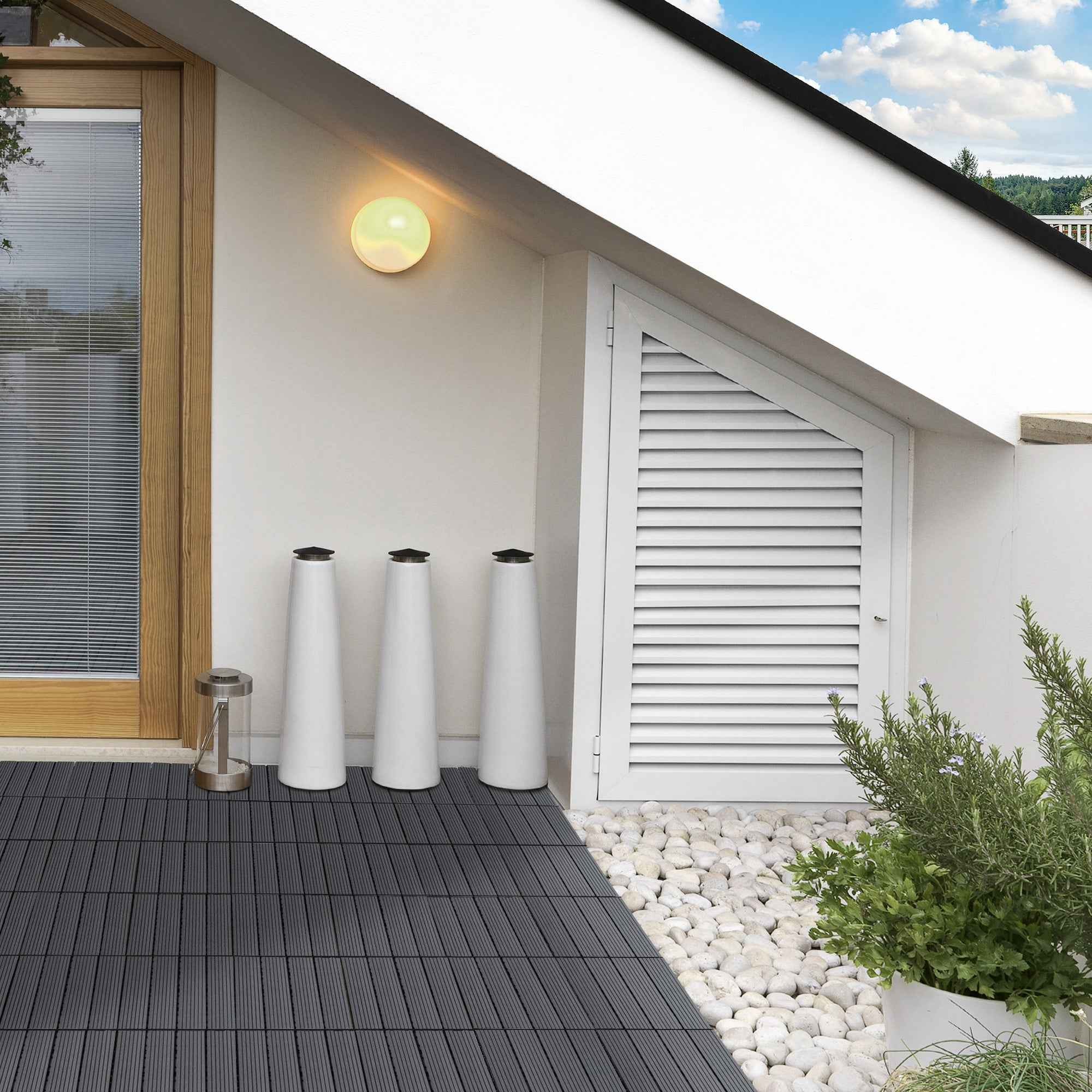 Outsunny Set of 11 Non-Slip Interlocking Outdoor Tiles in Recycled HDPE, 30x30x2.2 cm, Grey