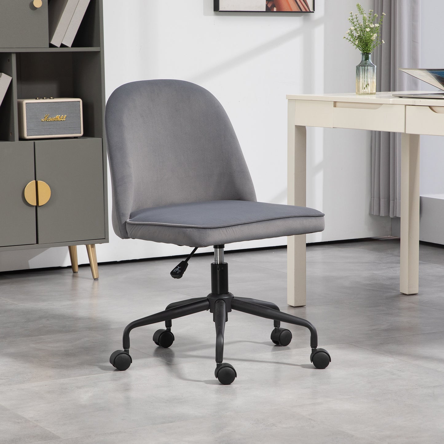 HOMCOM Office Chair with Adjustable Height and Rocking Function, Velvet Fabric Cover, Gray - Borgè