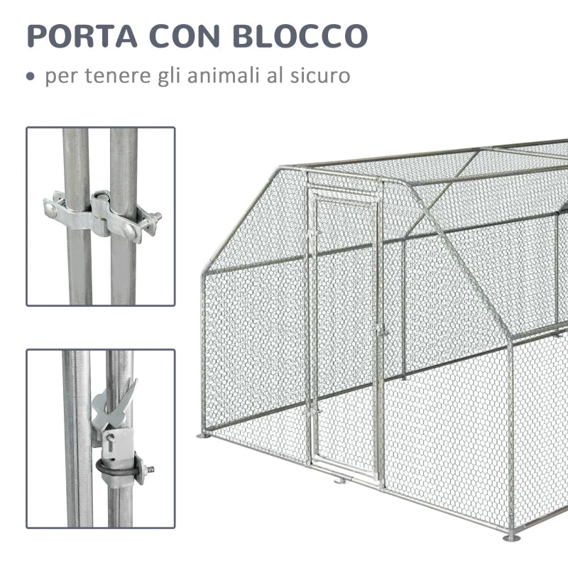 Waterproof Galvanized Metal Chicken Coop, Chicken Run with Door and Oxford Cover, 280x570x195cm - Borge' Group Limited
