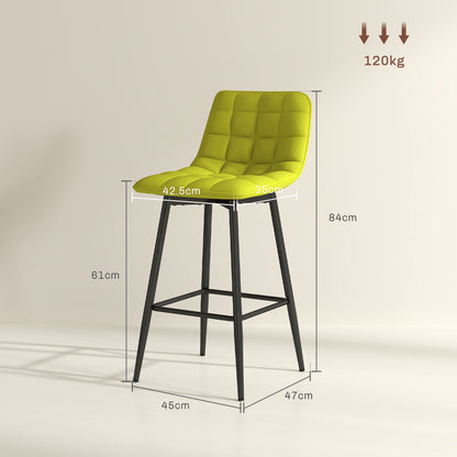 Set of 2 Nordic Style Kitchen Stools in Velvet and Metal Effect Fabric, 45x47x84 cm, Yellow